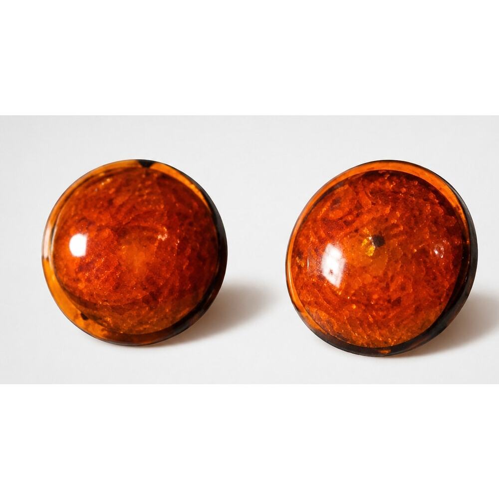 Venetian Glass Clip-on Earrings Mid-Century Sparkly Orange 7/8" Signed bc-17